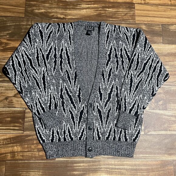 Vintage Nuovo New Forces Mens Large Button Cardigan Sweater Coogi Black Gray - Picture 2 of 11